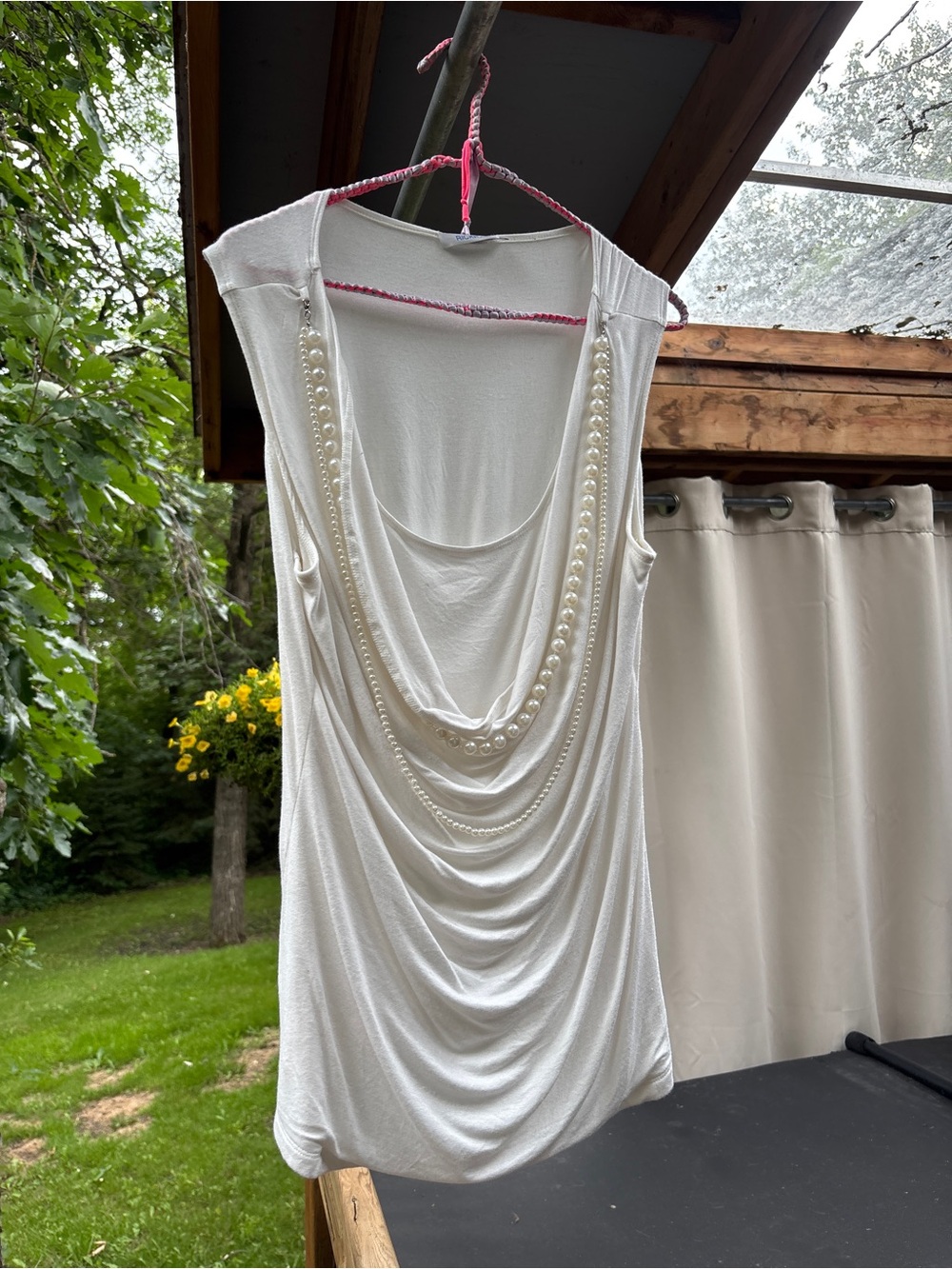Ricki's White Halter Tank with beaded neck line.